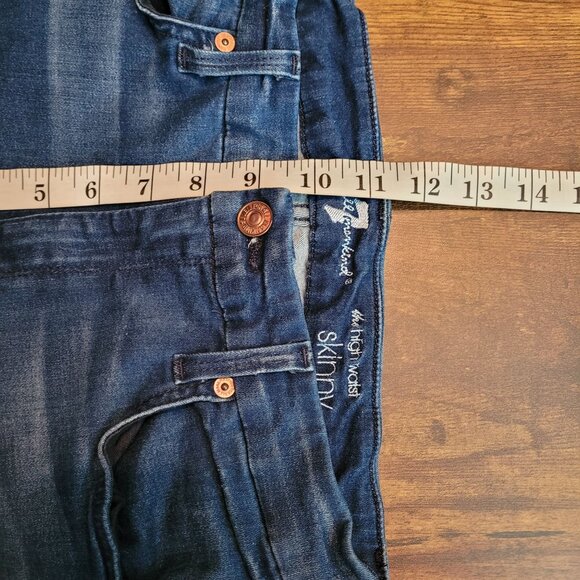 7 For All Mankind Jeans Size 30 High Rise Skinny Medium Dark Wash Stretch - Picture 8 of 10